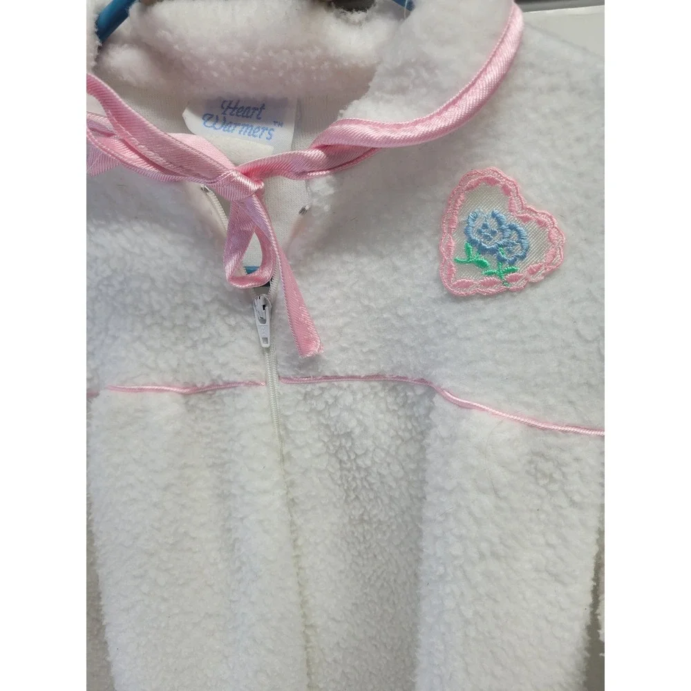 Vtg Heart Warmers Kids Fleece‎ Robe Heart Applique Zipper Sleepwear Size 7